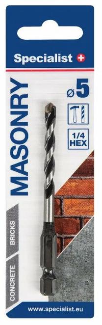 Betono grąžtas Specialist+ Masonry 05050, betonui/keramikai/granitui, sraigtinis, hex 1/4, 5 mm x 8.5 cm