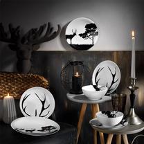 Pusdienu servīze Hermia Dinner Set 710KTP2756, porcelāna, balta krās./melna krās., 24 gab.