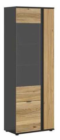 Vitrina Luen, ąžuolo/juoda, 70 cm x 39.5 cm x 196 cm