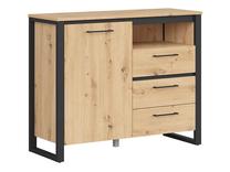 Komoda Dodson S604-KOM1D3S-DASN/CA, ąžuolo sp./juoda sp., 90 cm x 110.5 cm x 40.5 cm