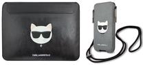 Nešiojamų kompiuterių krepšys Karl Lagerfeld Leather Choupette Sleeve Case for MacBook Air/Pro + Choupette Head Saffiano PU Pouch L, juoda sp./pilka sp., 13"