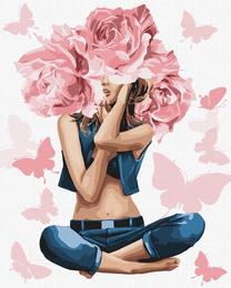 Tapymas pagal skaičius Ideyka Rose Girl, mėlyna sp./balta sp./rožinė sp., 40 x 50 cm