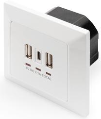 Kištukas Digitus Socket With USB Ports DA-70618, balta sp.