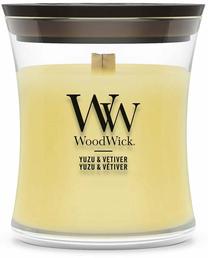 Žvakė, aromatinė WoodWick Yuzu & Vetiver, 15 - 30 h, 85 g, geltona sp.