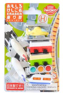 Trintukų – dėlionių rinkinys Iwako Puzzle Eraser Vehicle Set, įvairių spalvų