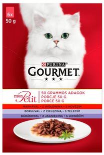 Mitrā kaķu barība Purina Gourmet Mon Petit Adult, jēra gaļa/liellopa gaļa/teļa gaļa, 0.05 kg x 6 gab.