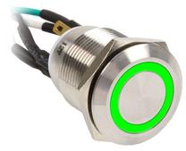 Gaismas diožu apgaismojuma slēdzis Impactics Silver 19mm IP67 LED Green, sudraba krās./zaļa krās.