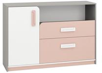 Komoda ML Meble, ąžuolo/balta/pilka, 138 cm x 40 cm x 94 cm