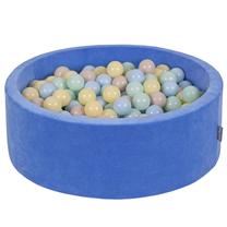 Baseinas su kamuoliukais KiddyMoon Velvet ball pit Round 300 Balls, 90 cm x 90 cm, 300 vnt, mėlyna sp./geltona sp.