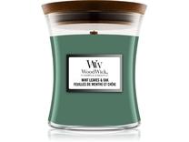 Žvakė, aromatinė WoodWick Medium Mint Leaves & Oak, 55 - 65 h, 275 g, žalia sp.