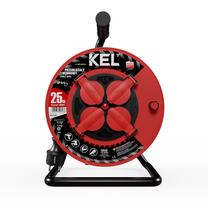 Удлинитель на катушке Kel, 3 x 1,5 mm², 25 м, IP44, 4 розетки, черный цв./красный цв.