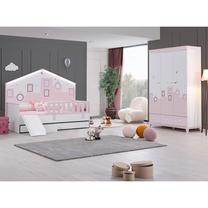 Miegamojo baldų komplektas Kalune Design Cýty P-Myy-Kor-Kay-3Kd, vaikų kambariui, balta sp./rožinė sp.