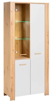 Vitrina Meble Okmed Vega, ąžuolo sp./balta sp., 38 cm x 90 cm x 195.5 cm