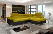 Kampinė sofa Eridano Omega 68, Soft 11, juoda sp./geltona sp., dešininė, 202 x 275 cm x 90 cm