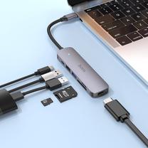 Dokstacija Hoco HB28 USB Type-C, HDMI, pelēka krās.