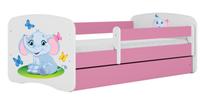 Vaikiška lova Kocot Kids Babydreams Elephant, rožinė sp., 80 x 180 cm, be patalynės dėžės, su čiužiniu