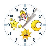 Sienas kvarca pulkstenis Techno Line Childrens Wall Clock Angel Sky Stars, balta krās./dzeltena krās., 25 cm x 25 cm