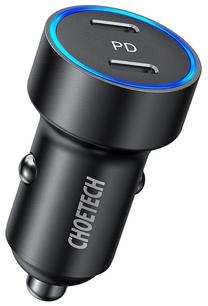 Automobilinis įkroviklis Choetech C0054, 2 x USB-C, juoda sp.