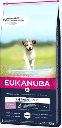 Sausas šunų maistas Eukanuba Grain Free Puppy Small, žuvis, 12 kg