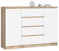 Komoda Akord Furniture Factory K140, balta sp./rusva sp., 99 cm x 138 cm x 40 cm