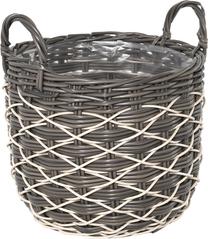 Gėlių vazonas OTE Flower Pot M D016-W43, plastikinis/ratanas, Ø 36 cm, balta sp./pilka sp.