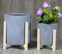 Puķu pods Masterjero LT24011-A, keramika/koks, Ø 30 cm, alkšņa krās./pelēka krās.