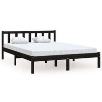 Lova dvigulė VLX Solid Pinewood, 140 x 190 cm, juoda sp., be čiužinio, su grotelėmis