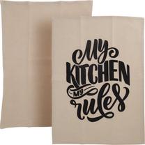Virtuvinių rankšluosčių rinkinys Home Styling Collection My Kitchen My Rules, juoda sp./rusva sp., 70 cm x 45 cm, 2 vnt.