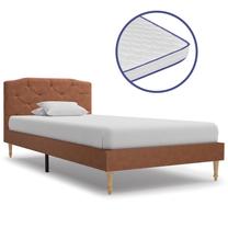 Lova viengulė VLX Fabric 277304, 90 x 200 cm, ruda sp., su čiužiniu, su grotelėmis
