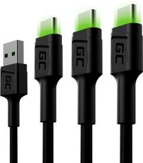 Kabelis Green Cell USB - USB-C 3pcs USB, USB-C, 2 m, melna krās.