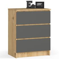 Komoda Akord K60 3SZ CLP, ąžuolo sp./pilka sp., 77 cm x 40 cm x 60 cm