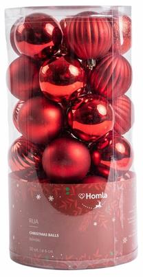 Ziemassvētku eglīšu rotaļlietu komplekts Homla Rija 713453, sarkana krās., 6 cm, plastmasa, 30 gab.