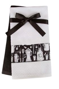 Virtuves dvieļu komplekts Foutastic Wash Towel Set 396RYH1440, balta krās./melna krās., 60 cm x 40 cm, 2 gab.