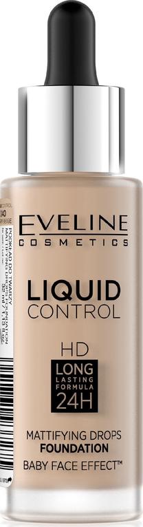 Skystas makiažo pagrindas Eveline Liquid Control HD, 040 warm beige, 32 ml