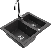 Virtuves izlietne Mexen Carlos 6518581500-76+670200-00, granīts, 58 cm x 47 cm x 17.7 cm, black granite+chrome krās.