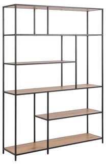 Pastatoma lentyna Seaford Bookcase, ąžuolo sp./juoda sp., 185 cm x 35 cm x 135 cm