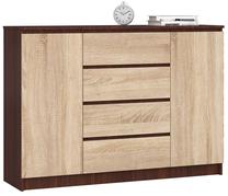 Komoda Akord Furniture Factory K140, sonoma ąžuolo sp./wenge sp., 99 cm x 138.4 cm x 40 cm