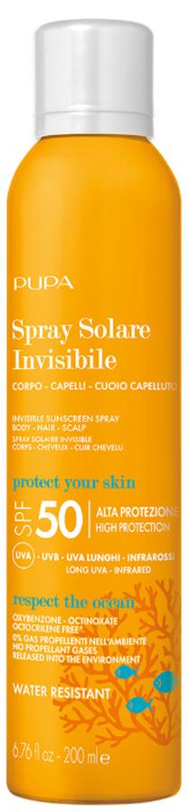 Purškiklis įdegio priežiūrai kūnui/plaukams/galvos odai Pupa Solare Invisible SPF50, 200 ml