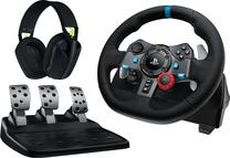 Žaidimų vairas, rinkinys Logitech G29 + G435, juoda sp.