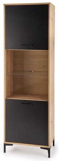 Vitrina Raven W-1, ąžuolo/juoda, 60 cm x 40 cm x 190 cm