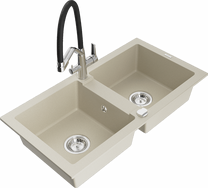 Кухонный умывальник с кухонным смесителем Mexen Mario, смола/гранит, 82 см x 43.6 см x 16.1 см, бежевый цв.