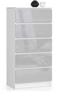 Komoda Akord K60, balta sp./sidabro sp., 121 cm x 40 cm x 60 cm
