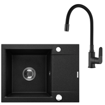 Кухонный умывальник с кухонным смесителем Invena Tesalia AZ-01-042-Set, гранит, 59 см x 44 см x 16 см, черный цв.