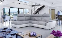 Kampinė sofa Loreto Sawana 21, Soft 17, balta sp./pilka sp., kairinė, 210 x 260 cm x 102 cm