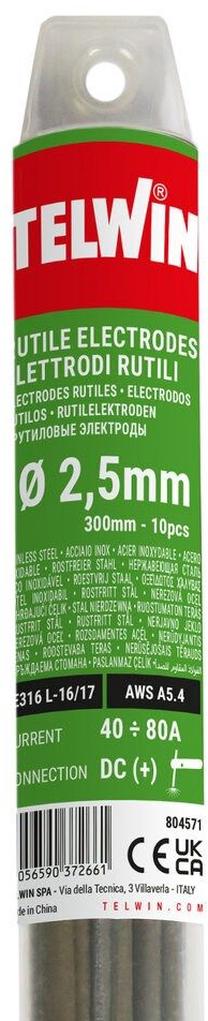 Elektrods Telwin 804571, metināšanas tērauds, 2.5 mm, 10 gab., 0.186