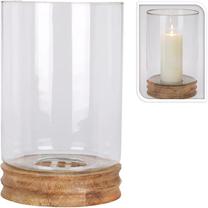 Žvakidė Hurricane, stiklas/medis, 33 cm, skaidri/ruda