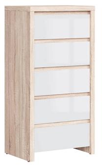 Komoda Kaspian S128-KOM5S-DSO/BIP, ąžuolo sp./balta sp., 112.5 cm x 40.5 cm x 56 cm