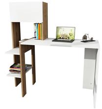 Rašomasis stalas su lentyna Kalune Design Bumin, 114.3 cm x 45 cm, 120 cm, balta sp./riešuto sp.