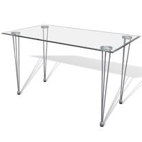 Stalas VLX 241487, skaidri sp./sidabro sp., 120 cm x 70 cm x 75 cm