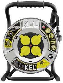 Удлинитель на катушке Kel, 3 x 1,5 mm², 50 м, IP44, 4 розетки, серебристый цв./черный цв.